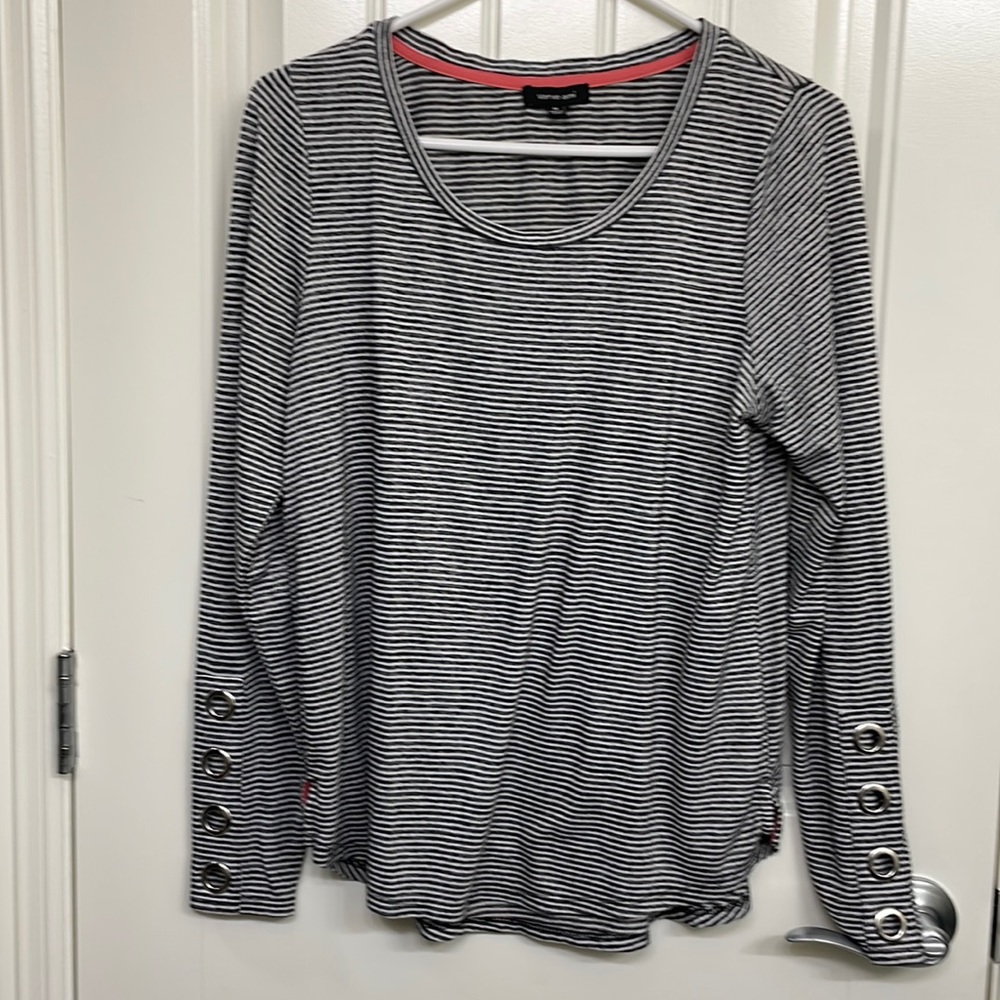 Verve Ami Black & White Striped Blouse Top long sleeve size medium